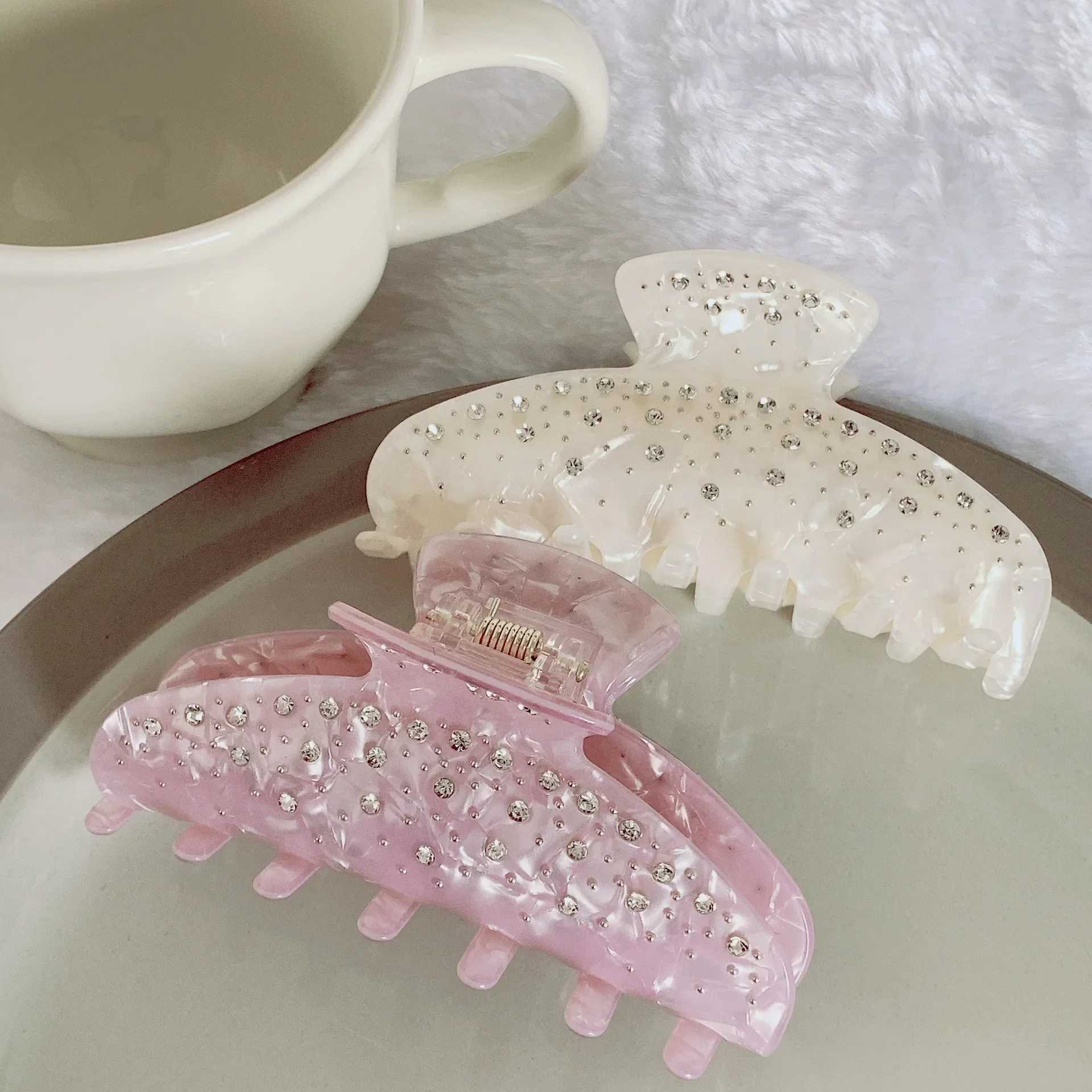 New Elegant Rheinstone Acetate Hair Claw Purple White Hair Clip Shark Clip Female Hair Accessories Gift Y2504012