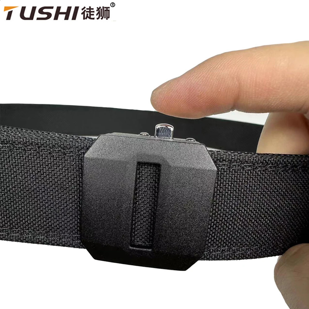 TUSHI Hard Tactical Belt for Men Gun Belt EDC Metal Automatic Buckle IPSC Nylon Outdoor Sports Girdle Male Military Belt 250407