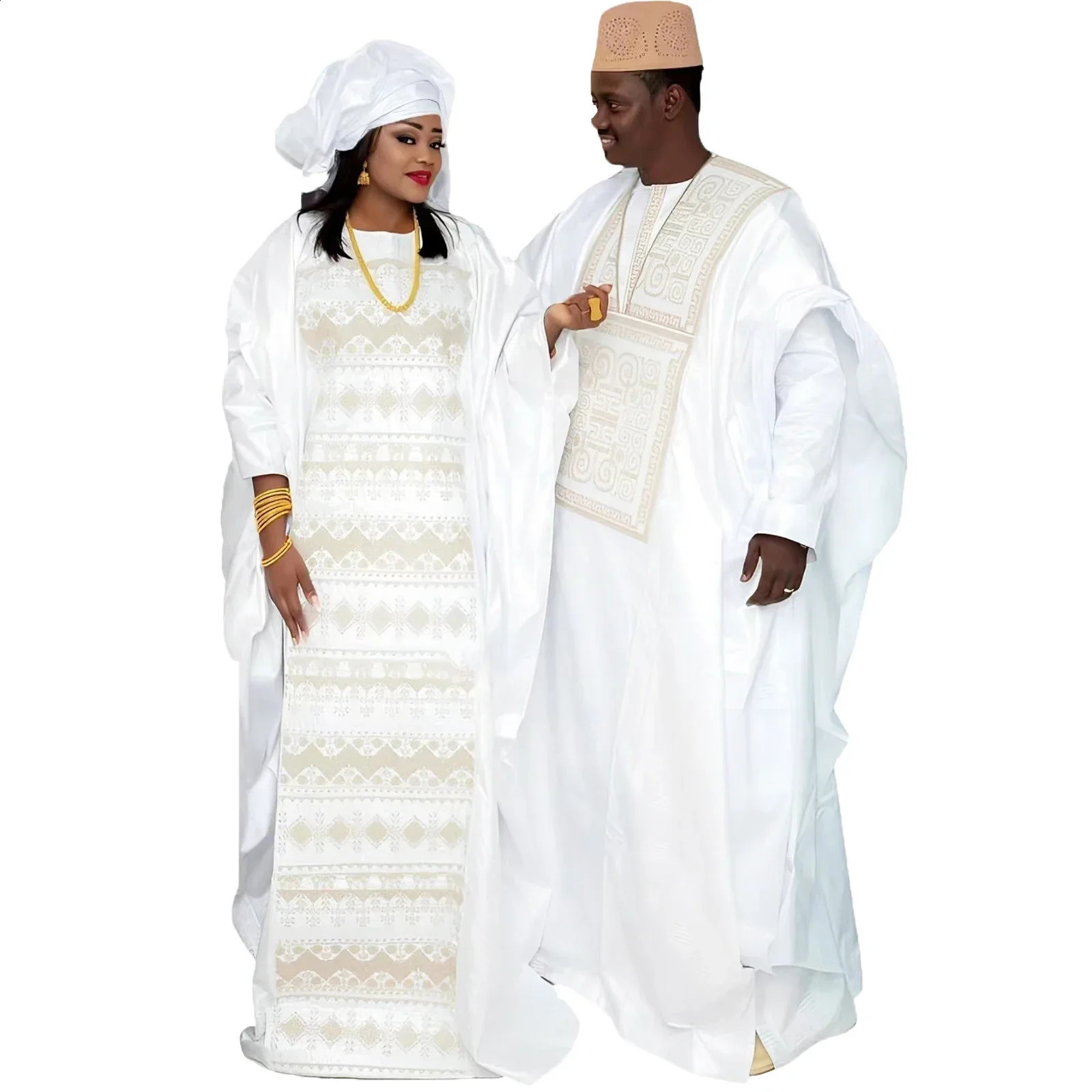 African couple dress traditional Bazaine ed floor length with scarf 250411