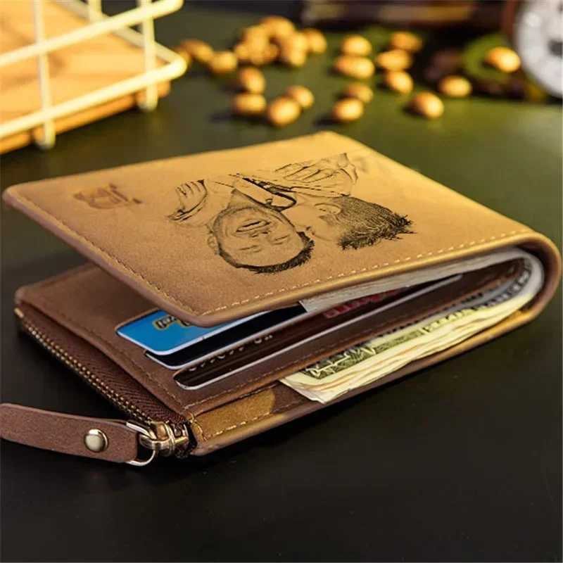Personalized customized mens photo wallet with zippered coin pocket engraved picture and text wallet give him Christmas gifts Z250411
