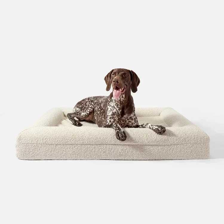 Luxury white orthodontic memory foam bouncing dog bed with removable washable cover and waterproof bottom X250412