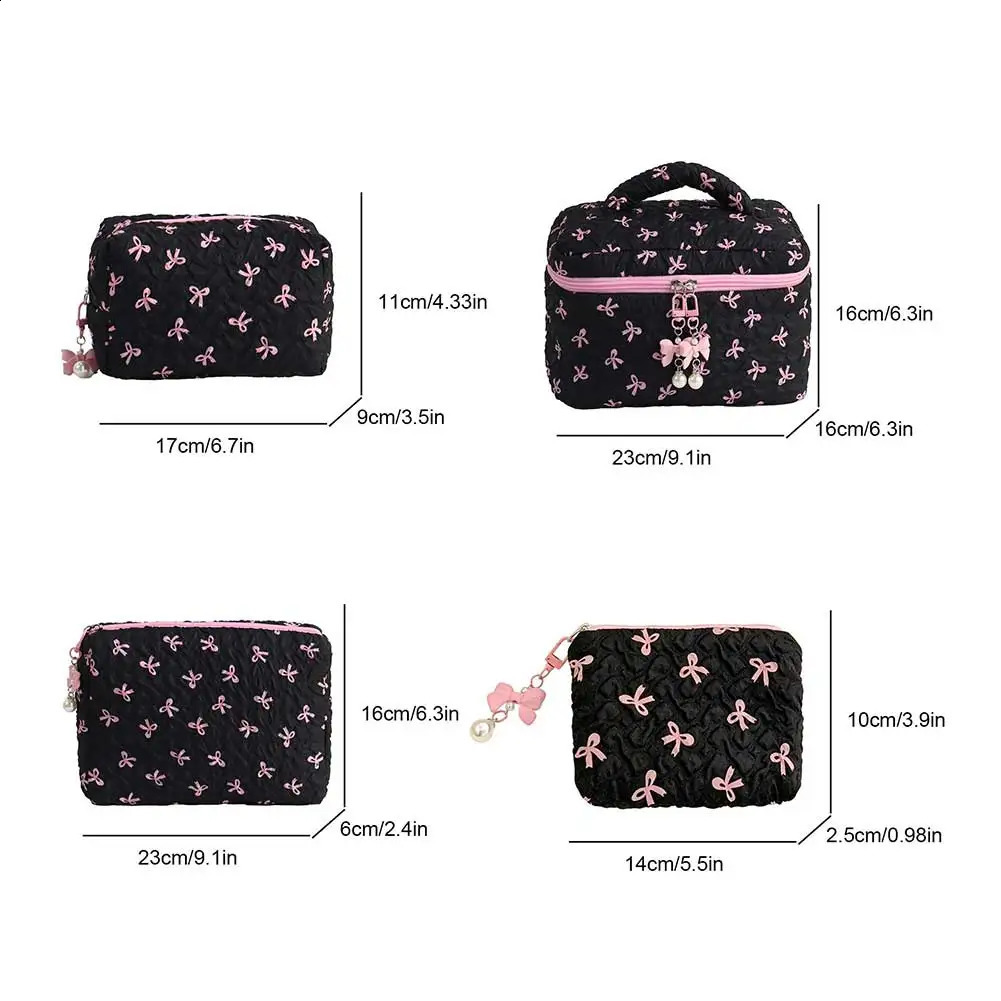 Cotton Bow Makeup Bag Womens Nylon Bedding Travel Makeup Bag with Zipper Sweet Beauty Makeup Bag 250410