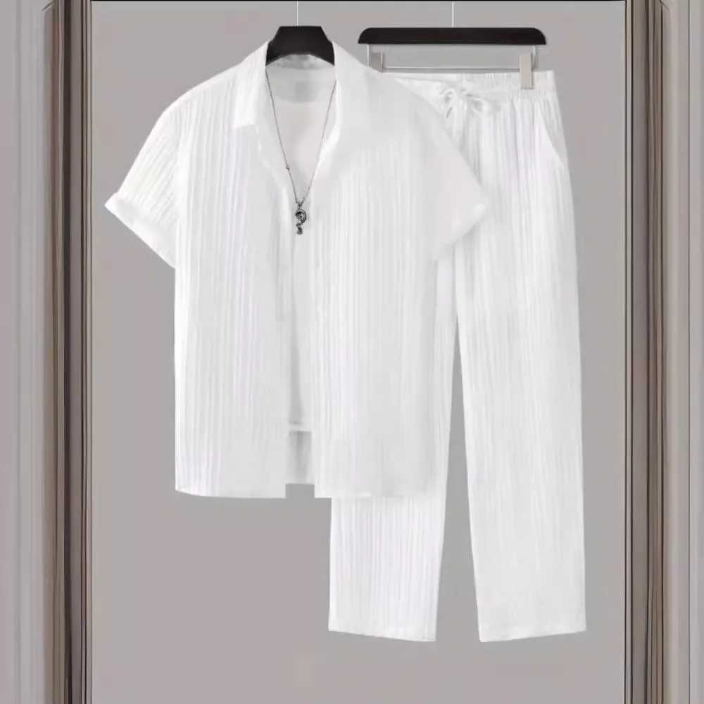 Fashionable new mens collar set mens short sleeved mens elastic pants mens casual summer wearXJ250412