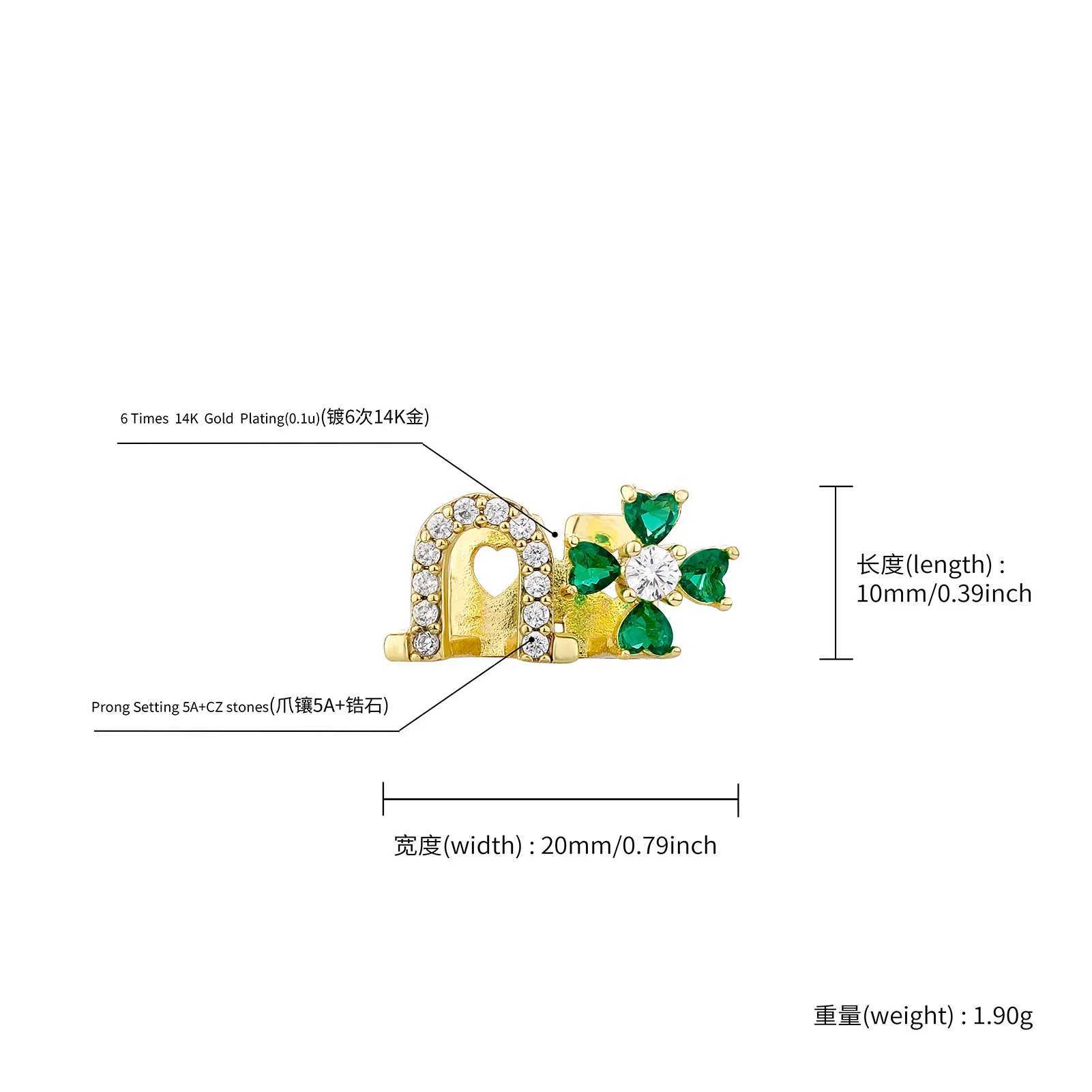 TOPGRILLZ Single/Double Hollow Zirconia Grilz 14K Gold Plated CZ Stone Green Flower Design Womens Jewelry Tooth Cap W250412