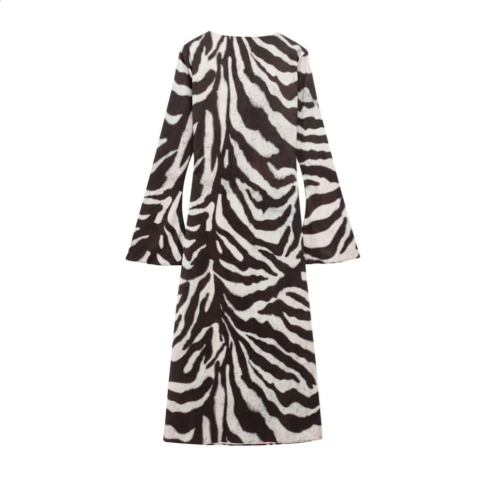 UNIZERA womens boat collar lapel long sleeved zebra print slim dress suitable for spring and summer casual clothing 250411