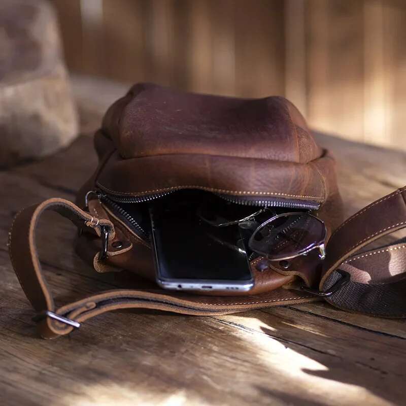 2025 Cowhide Crossbody Men's Retro Crazy Horse Shoulder Bag Leather Fashion Trend Small Backpack
