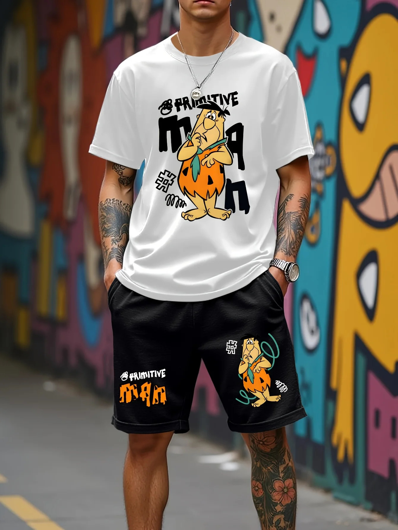 2025 summer graphic mens suit High street top and shorts Comfortable soft breathable lightweight and quick dry sweat abs 250407