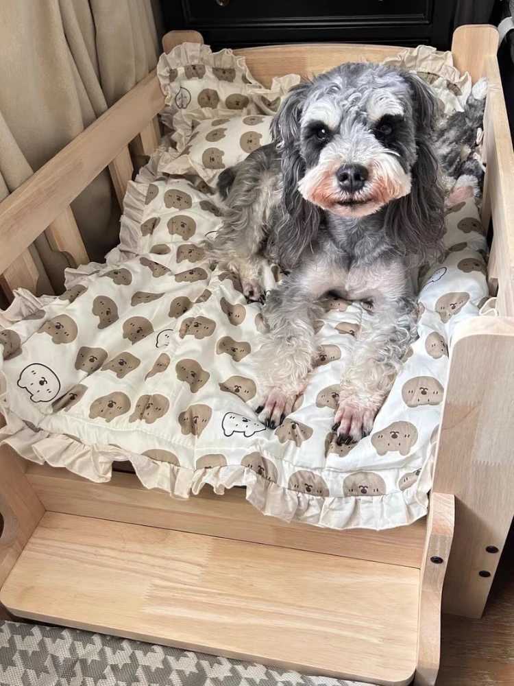 Solid wood pet bed wooden dog bed frame dog house furniture pet products bed frame elevated fence circular corner X250412