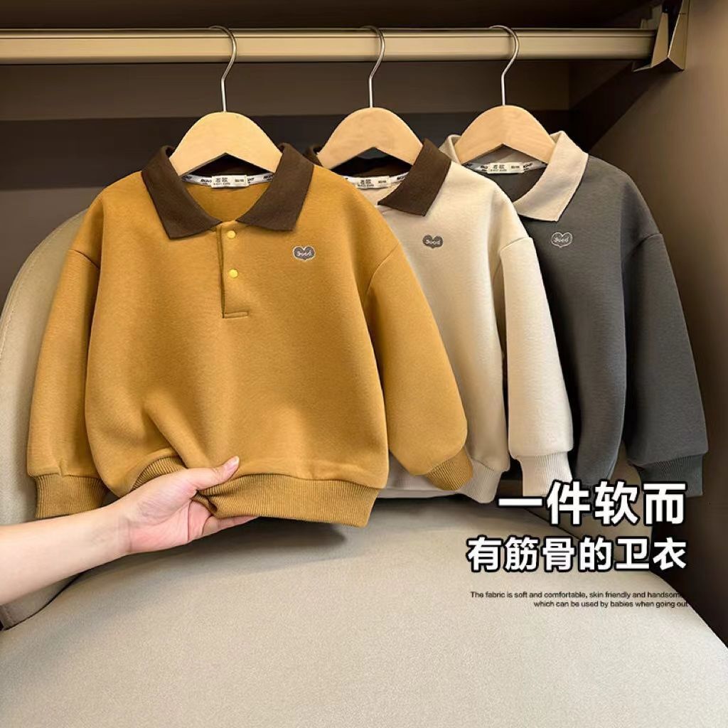 Ddmyshoesvip Boys POLO Collar Hoodie Spring And Autumn New Clothing Children S Baby Tops Girls Long Sleeved Base Shirts