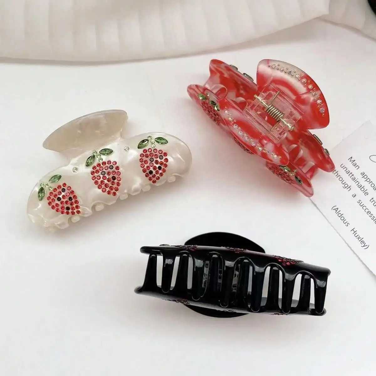 1 piece of sweet water diamond acetate hair clip fresh fruit strawberry board hair clip Y2504012