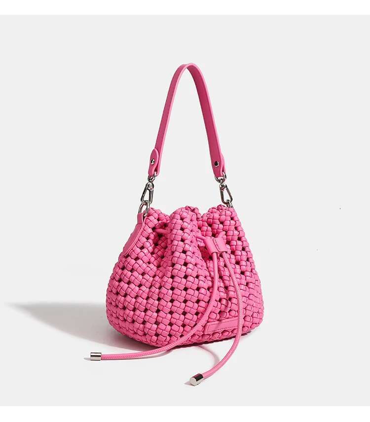 Bucket Bags With Leather Handles Large Cross PU Woven Tote Bag Branded Aesthetic Sier Women's Bags