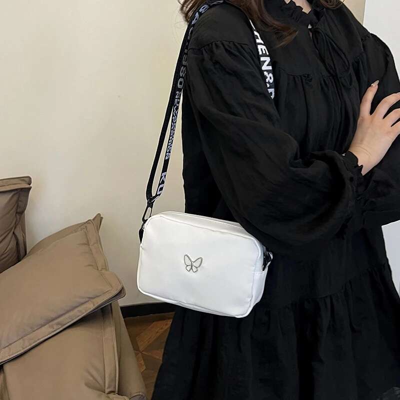 Black&white Shoulder Durable Butterly Nylon Wide Belt Crossbody Casual Small Sqaure Bag For Women