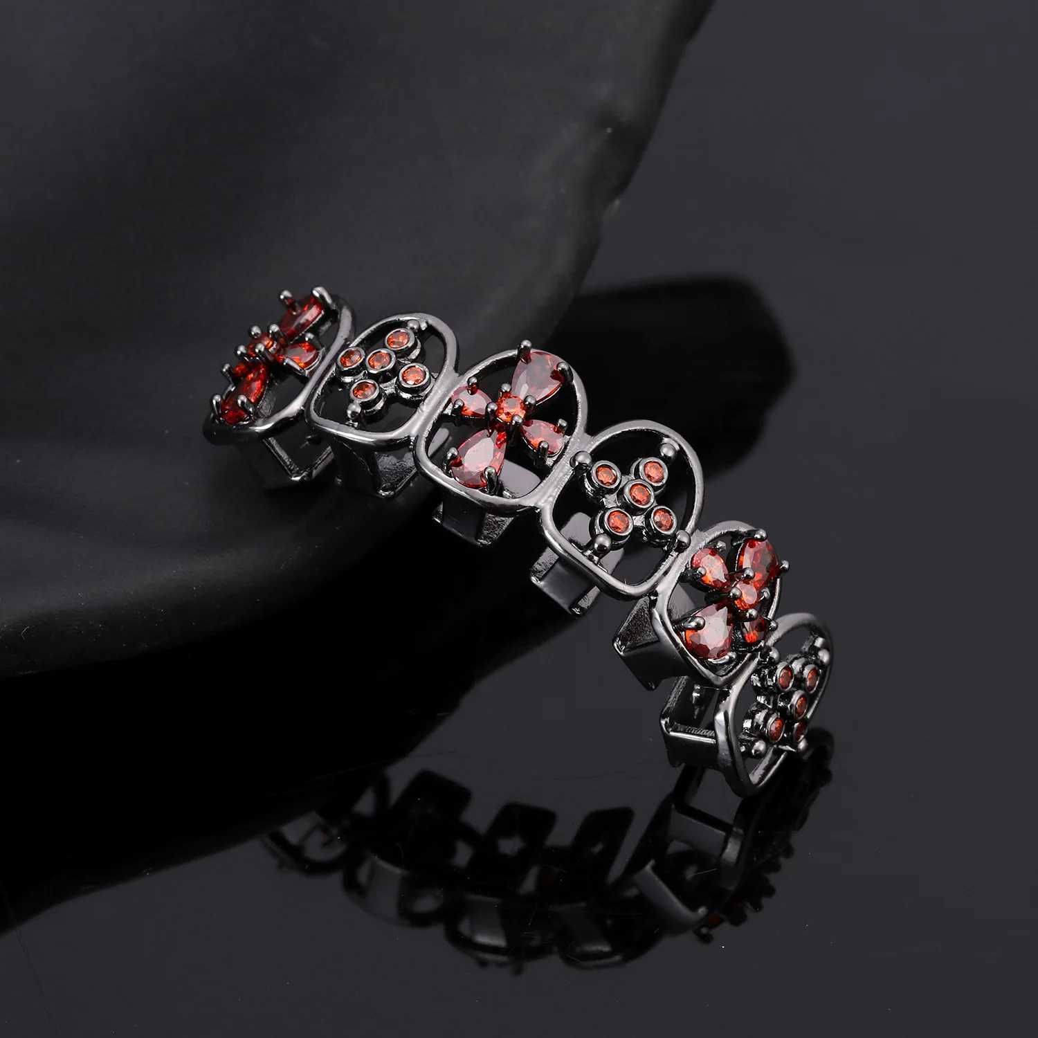 YONGX Gothic Y2K Red Zircon Cross Hollow Tooth Cap Bracket Black Hip Hop CZ Stone Tooth Grid Jewelry Halloween Tooth Grid W250412