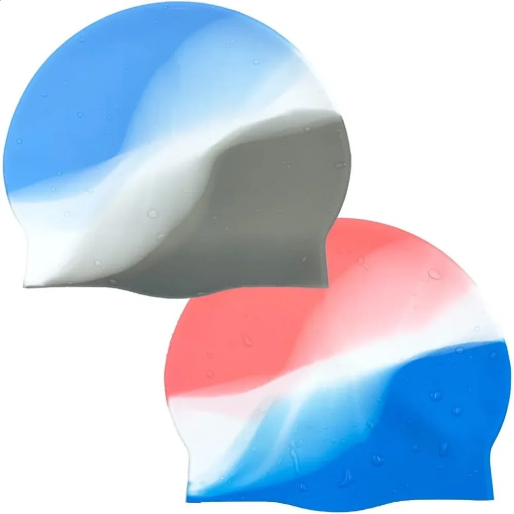2Pack Durable Silicone Swim Cap for Women and Men Adults Youth Long Short Hair Universal Swimming Caps 2 Colors 250411