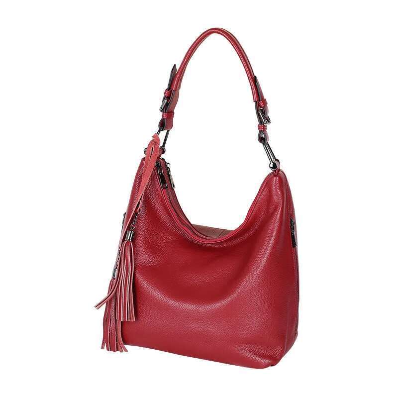 Designer Bag Zency Fashion Tassel Women Shoulder 100% Genuine Leather Daily Shopping Hobos Classic Large Red Tote Handbag Crossbody Bag