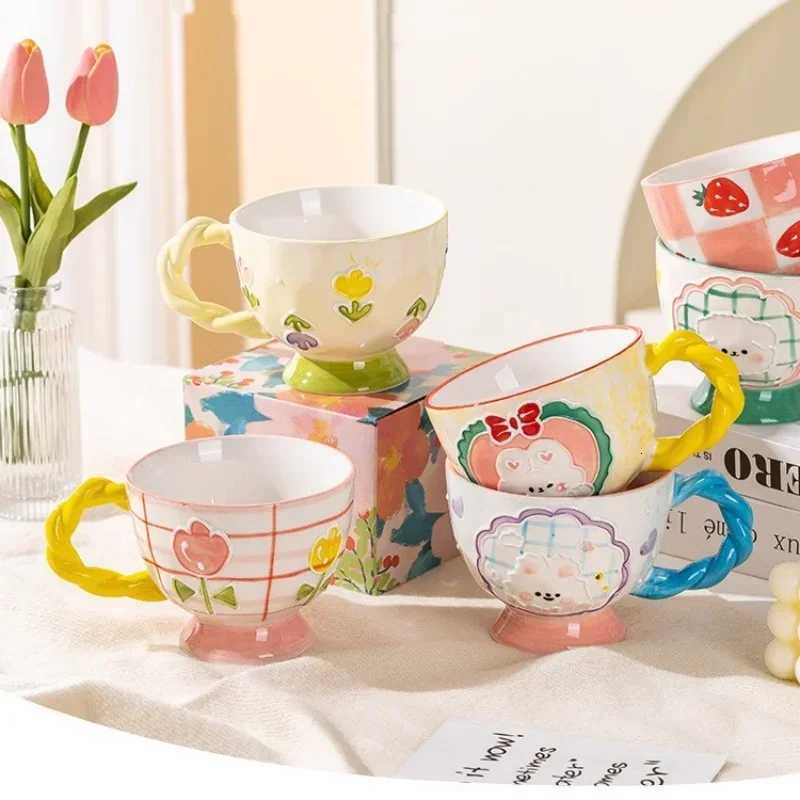 Christmas 450ml Hand Drawn Ceramic Coffee Mugs Cartoon Pattern Office Afternoon Tea Water Cup Home Breakfast Oat Milk Juic Cup Coffee Cup Y251112