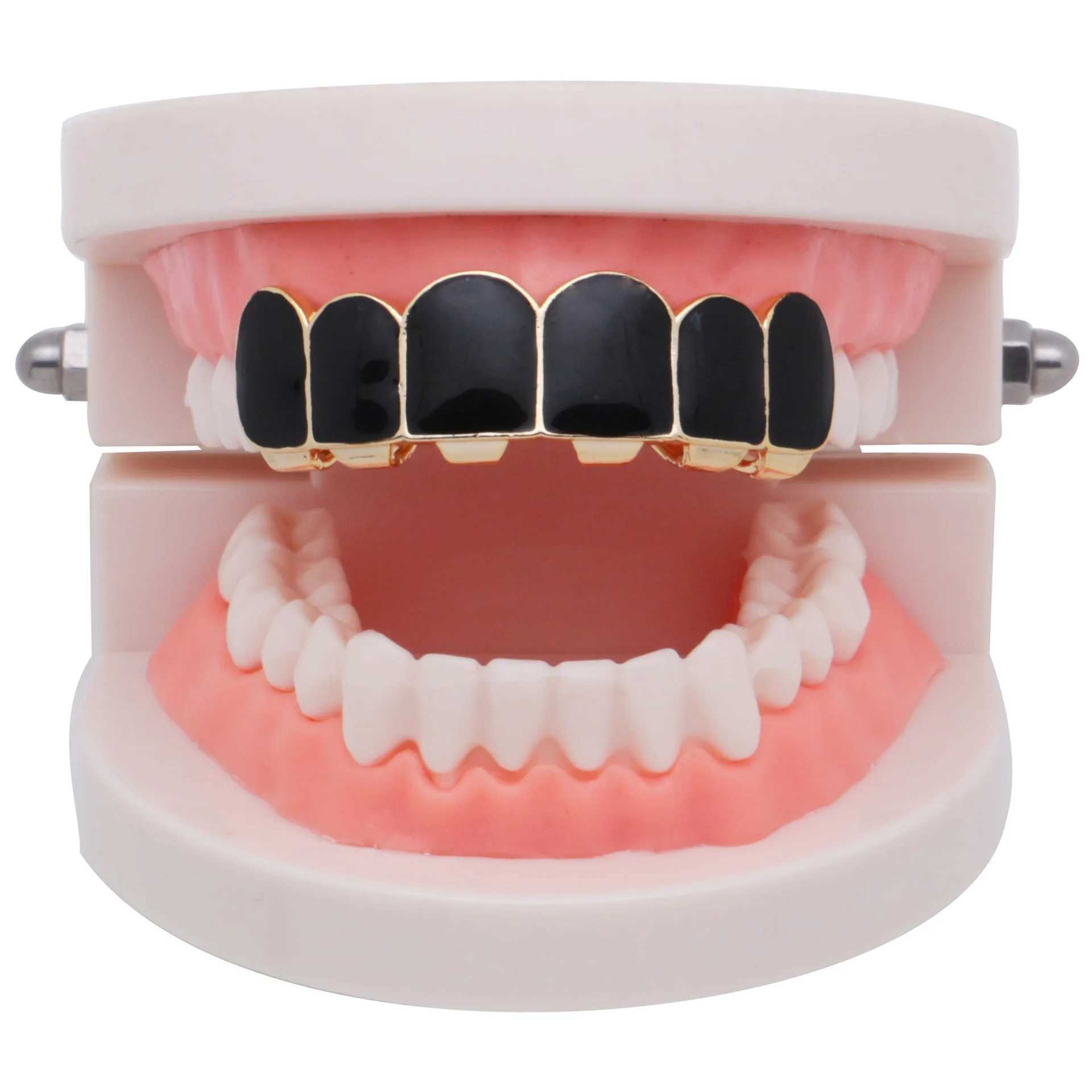 Black Color Gold Teen Grizz Top Bootom Dental Mouth Caps Role Playing Party Rap Singer Hip Hop Jewelry TG087 W250412