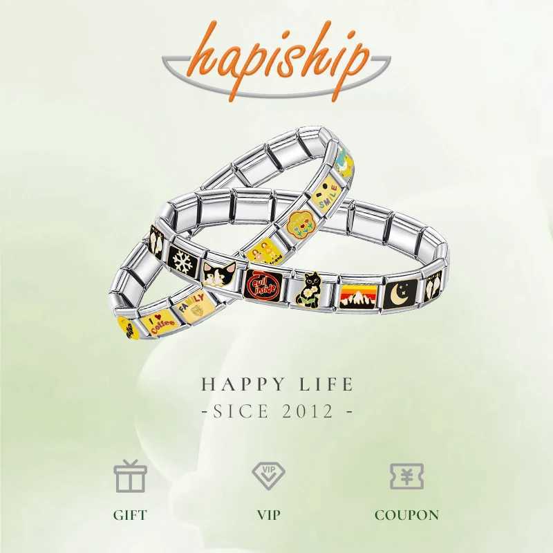 Hapiship 2024 Womens Jewelry 9mm Width Itanlian Elastic Star Heart Butterfly Charm Bracelet Fashion Stainless Steel Bangle ST-C250411