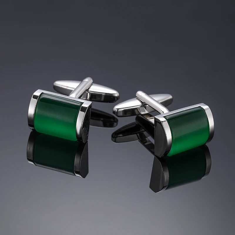 Luxury mens French shirt cufflinks high-quality metal green agate stone cufflinks business set accessories jewelry giftsT250412