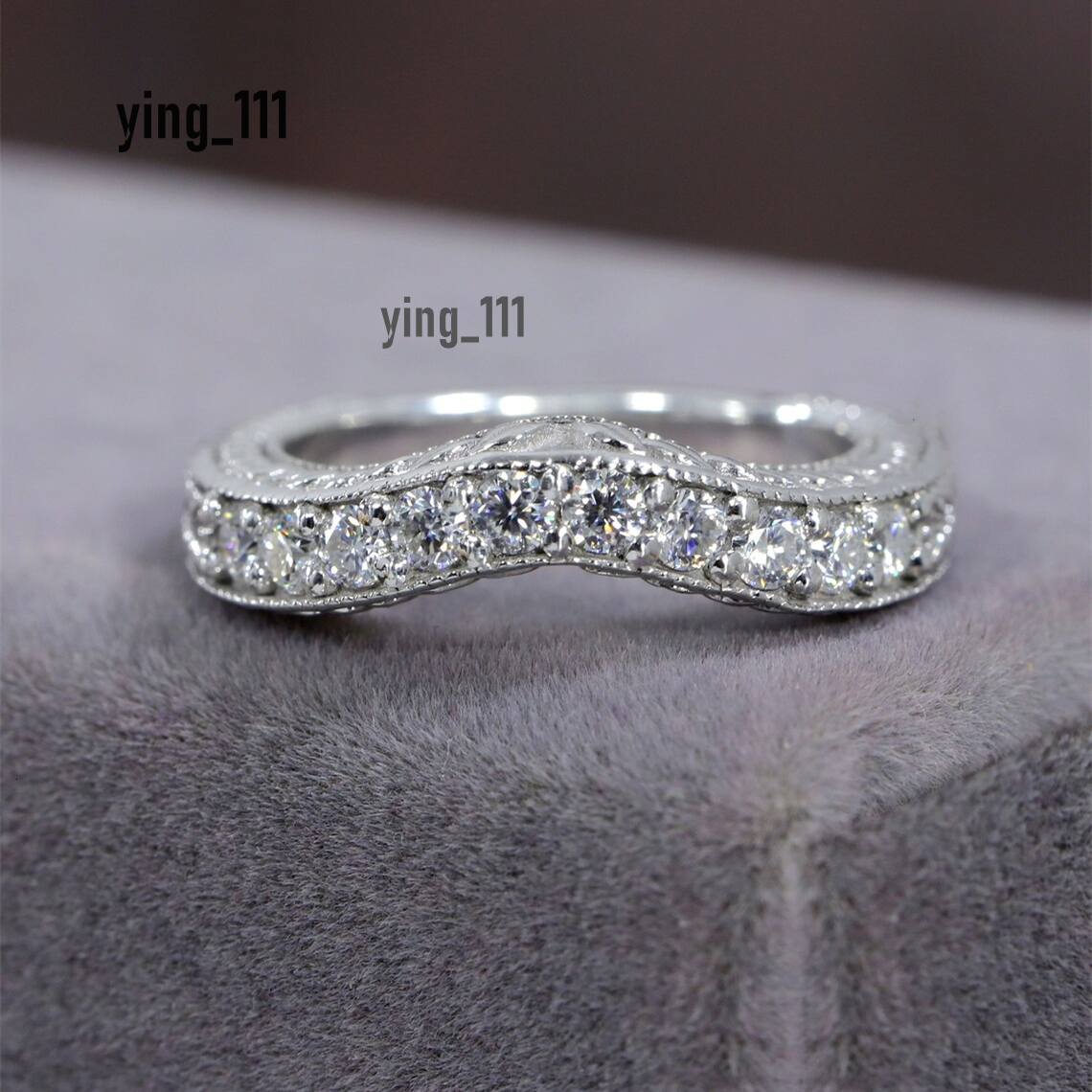 Jewelry 18 White Real Gold Milgrain Half Band Eternity Ring Solid Gold 0.5CT Lab Diamond Womens Trendy Curved Ring Gife