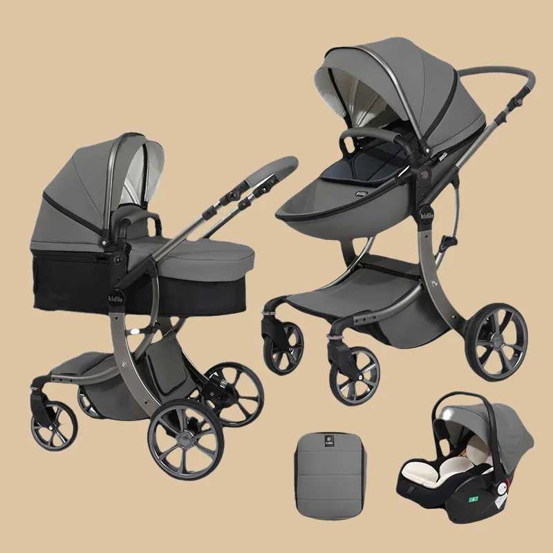 3-in-1 high field of view baby stroller with car seats luxury baby stroller two-way seats sitting and lying newborn baby stroller W250411