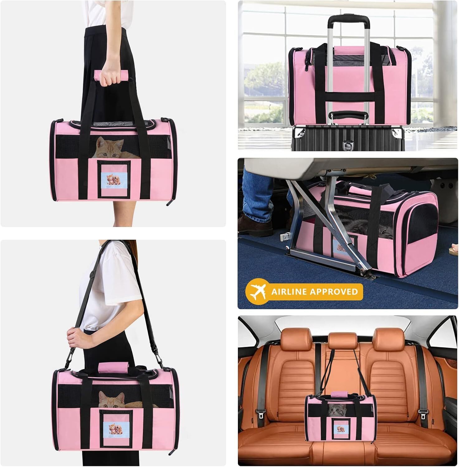 seclato cat backpack pet transport bag approved by airline for small and medium sized cats weighing less than 15 pounds foldable soft face tsa approve