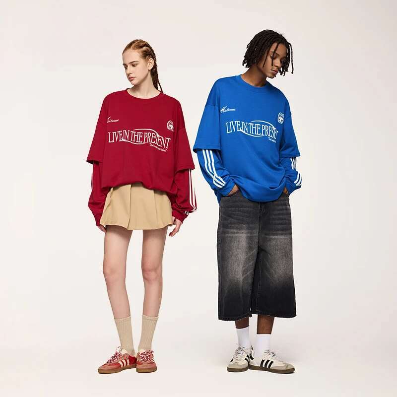 Retro Double Layer Tshirts Men Streetwear Hip Hop Oversized Long Sleeve Tees Sportswear