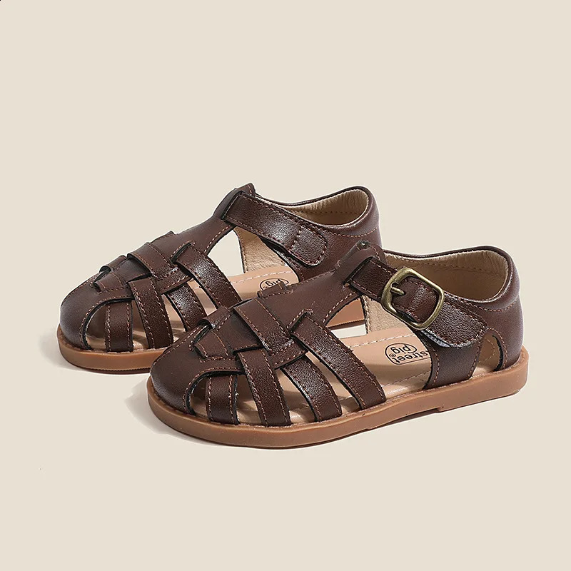Children Sandals Girls Fashion Rome Braid Geniune Leather Sandals Anti slip soft bottom Summer Shoes Size 22-31 250411