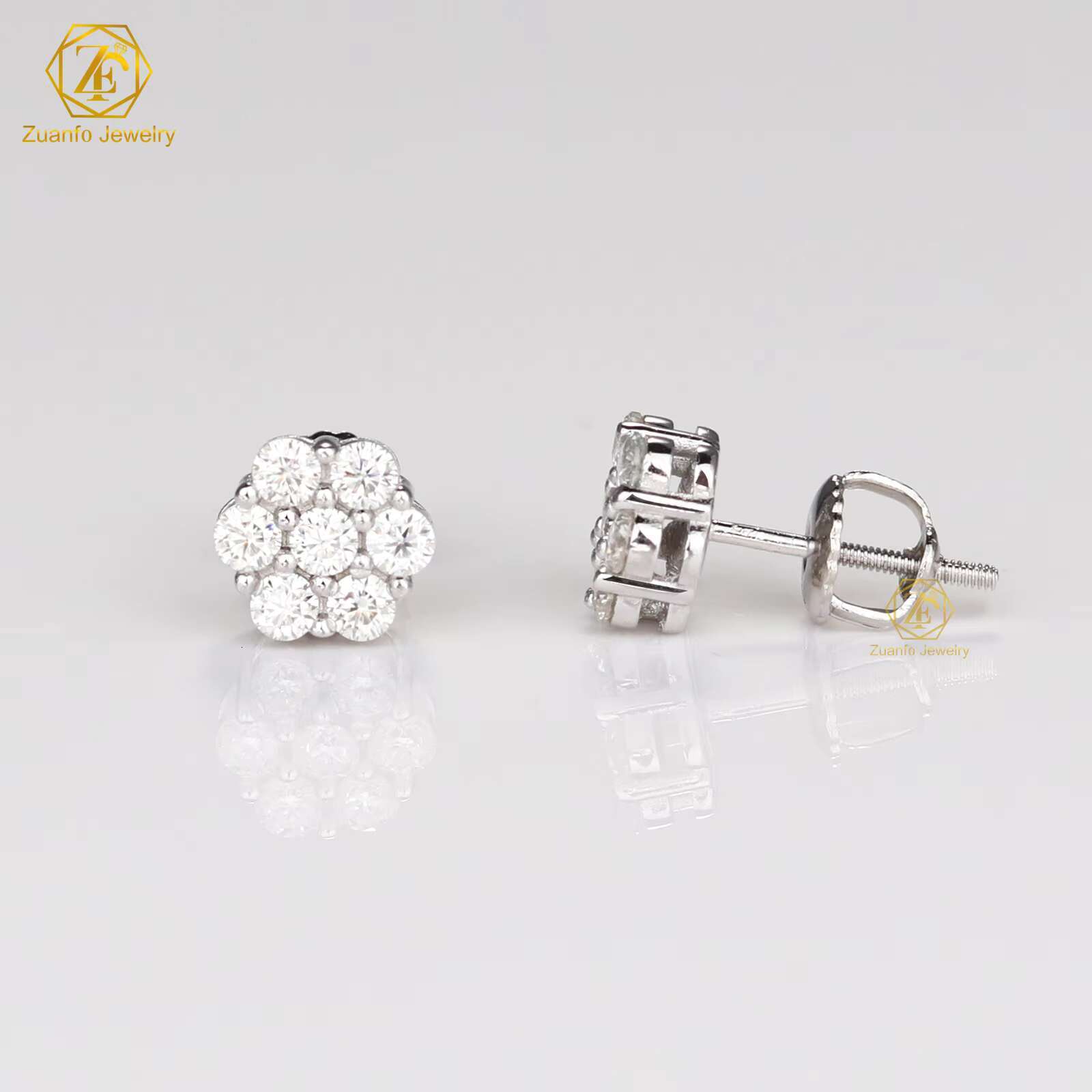 Hip Hop Popular Cluster Stud Earrings Moissanite GRA Certificated Screw Back Flower Earrings Women Silver 925 Earrings