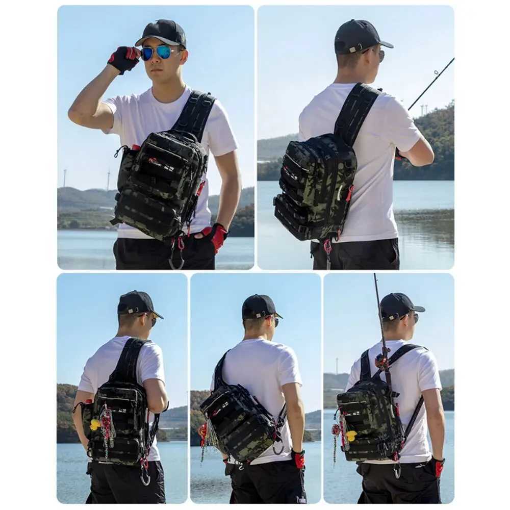 Fishing Tackle Backpack Storage Bag Men Outdoor Shoulder Fishing Lure Gear Bags with Rod Pole Holder Camping Hunting Hiking Pack Z250411