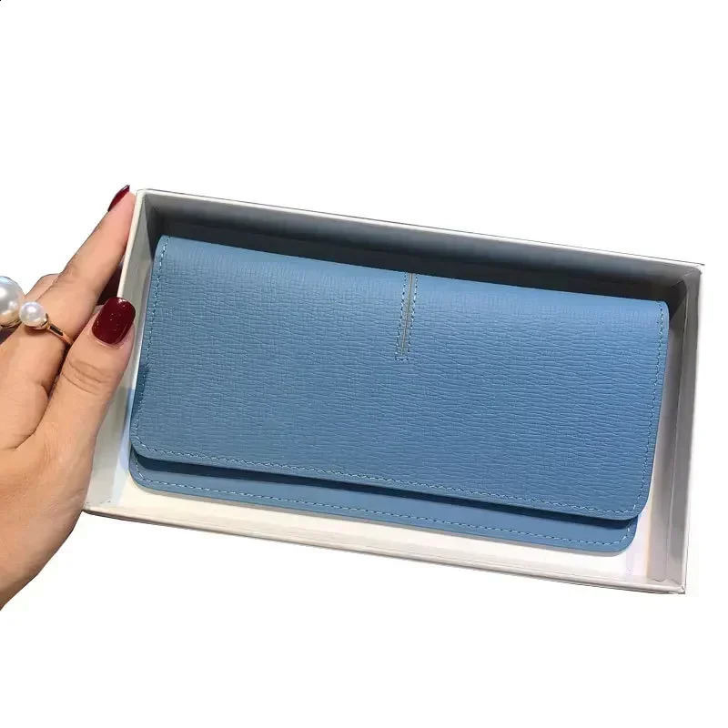 Womens long soft genuine leather wallet large capacity thin wallet handbag card holder bracket buckle clutch wallet 8Z 250411