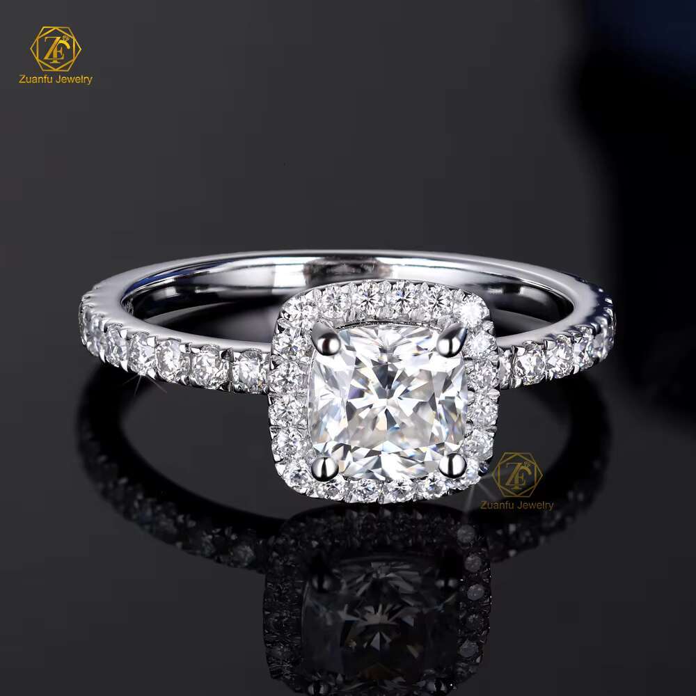 ZuanfoJewelry Custom 1CT 6x6mm 925 Sterling Silver Moissanite Solitaire Women Engagement Wedding Ring Halo Ring With Women