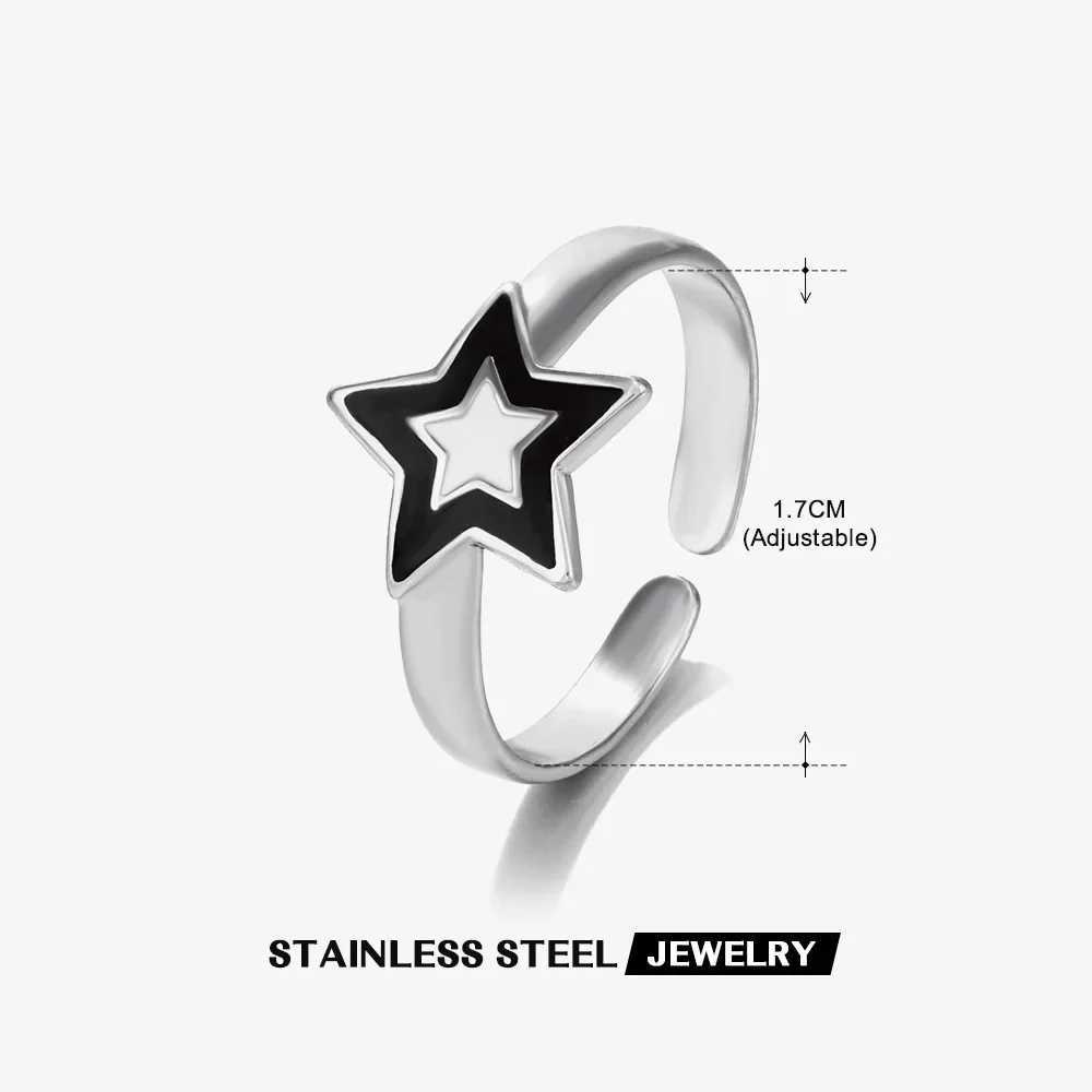 Stainless steel fashion star drip oil open ring suitable for women adjustable finger ring non fading jewelry birthday gift newXJ250412