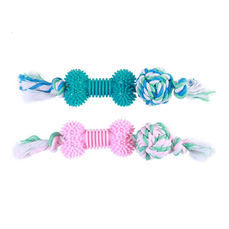 Cross border pet dog chew rope, thick cotton rope, double ball TPR ball grinding toy, cat bite resistant rope manufacturer