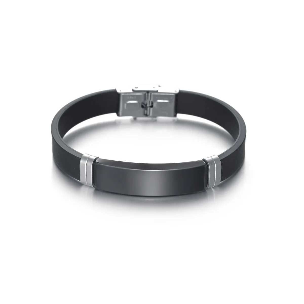 Stainless Steel Bracelet Homme Black Silica Gel Wristband Hip Hop Rock Bracelet For Men Women Couple Fashion Jewelry WholesaleC250411