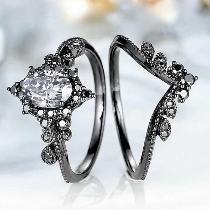 New European and American style personalized fashion black galvanized zircon inlaid womens ringXJ250412