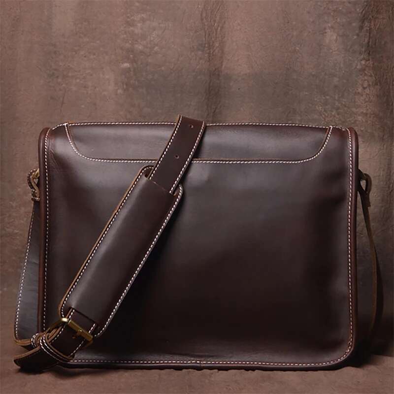 LUOKIR Men's Vintage Crazy Horse Cowhide Crossbody Simple Casual Genuine Leather Shoulder Messenger Bag For 12.9 Inch Ipad