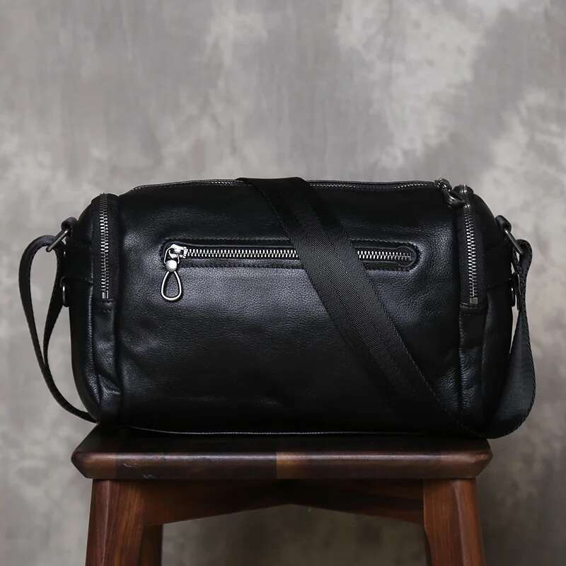Handmade Genuine Men's Crossbody Daily Casual Shoulder Minimalist High-End Soft Top Cowhide Leather Bag