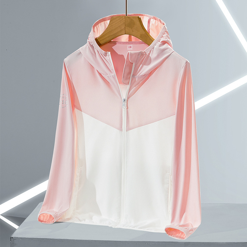 Outdoor Ice Silk Sun Protection Clothing Childrens Summer Uv Resistant Skin Clothing Female Students Ice Sensitive Breathable Hooded Sun Protection Sh