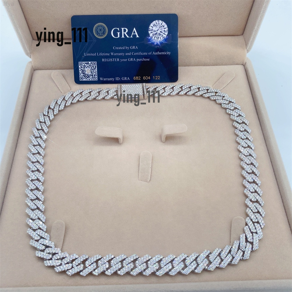 Hip Hop Jewelry Iced Out Mens Cuban Necklace Bracelet Sterling Silver Moissanite 12mm Link Chain