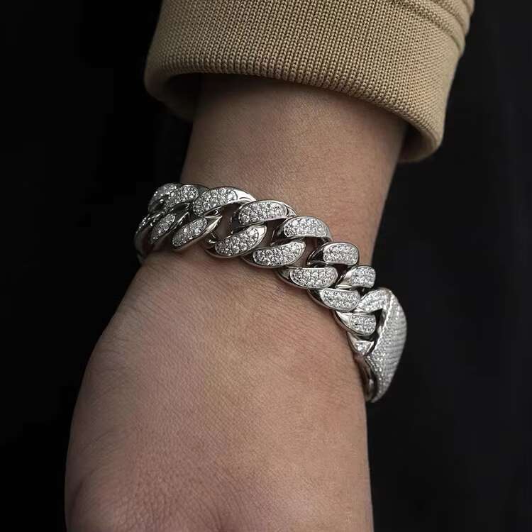Hot Sale Hiphop Cuban Necklace bracelet Pure Silver 925 Shiny Moissanite Cuban Link Chain