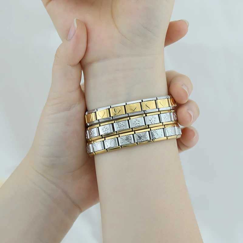 Hapiship 2024 New Womens 9mm Itanlian Elastic Star Heart Flower Charms Fashion Stainless Steel Bracelet Jewelry Gift ST-HUAC250411