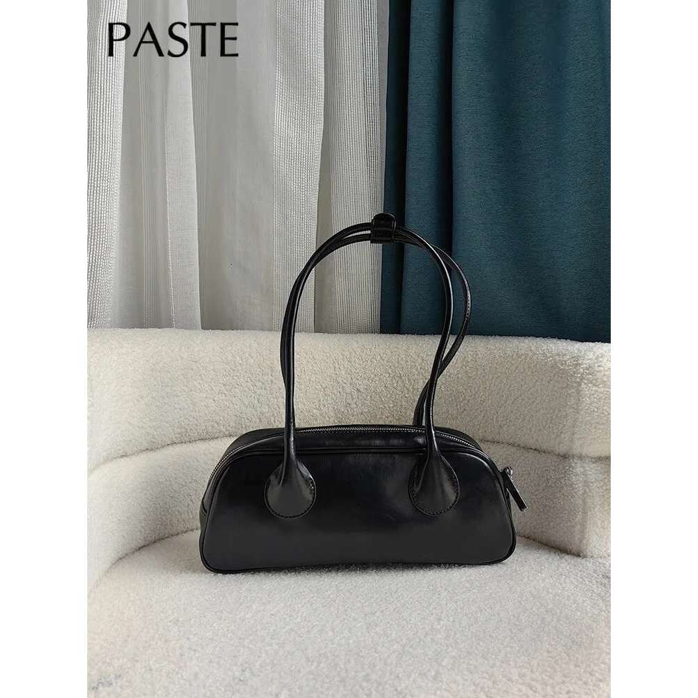 Ins Popular Long Handle Design Bowg Boston Tote White Sier Color Women Armpit Shoulder Bag Cow Leather Handbag