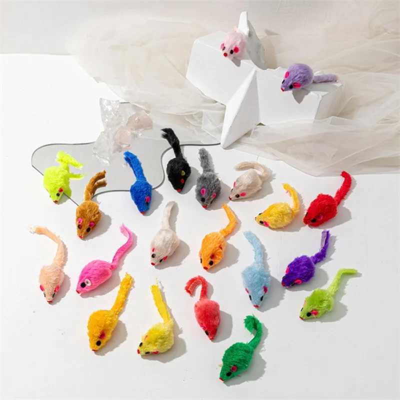Pet cat toys rabbit fur fake mice feathers rainbow mice fun cat toys Y250412