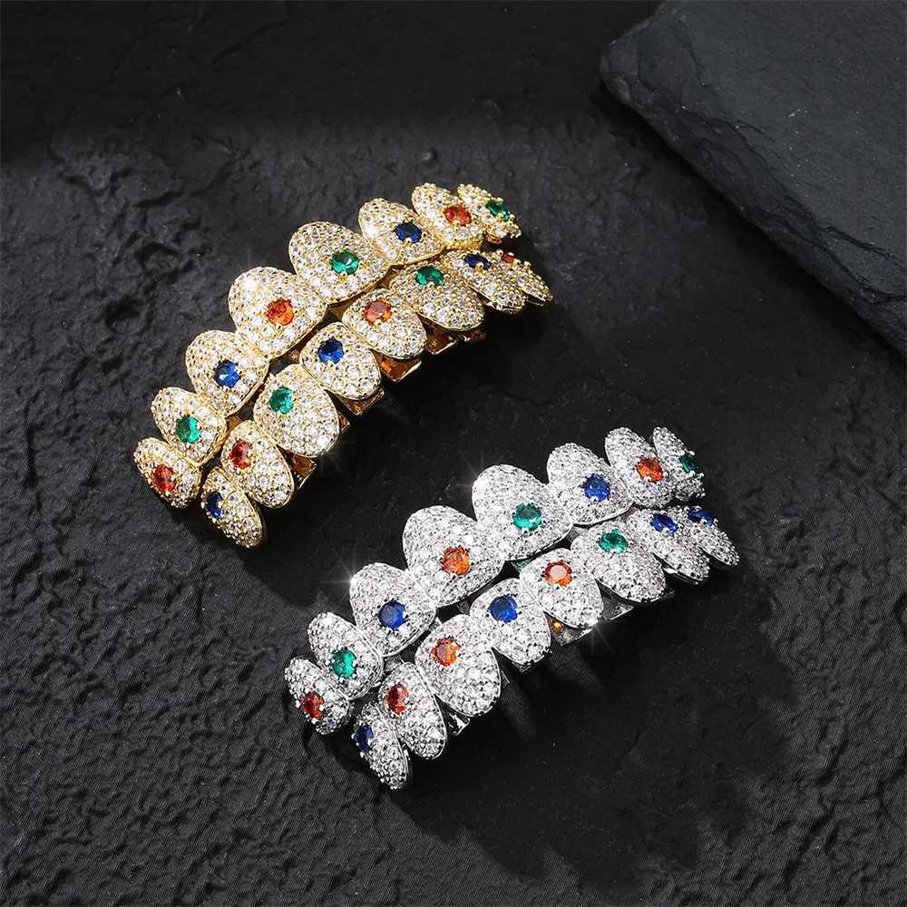Hip Hop CZ Teeth Grillz Hat Multi colored Stone Cube Zircon Ice Out Top and Bottom Charm Grill Mens Jewelry Christmas Gift W250412