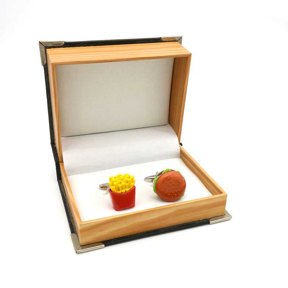 Fast Food Cuff Links Brown Burger and French Fries Design High Quality Brass Material Mens CufflinksT250412