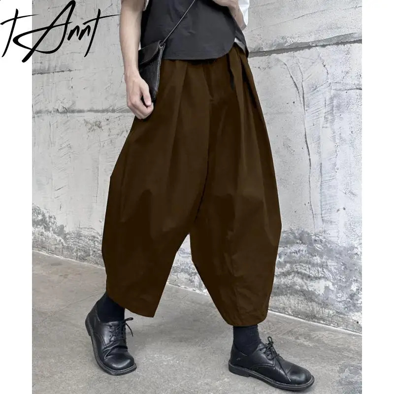 GetSpring Women Pant Capris Autumn Cotton Linen Wide Leg Bloomers Fashion All Match Loose Casual Ankle-Length Trousers 250411