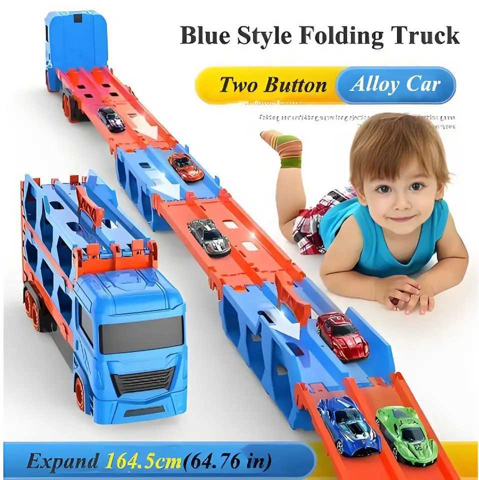 Large Car Transporter Truck Folding Track Racing Vehicle Kids Competitive Games Storage Alloy Car Boy Toy Children Birthday Gift L251112