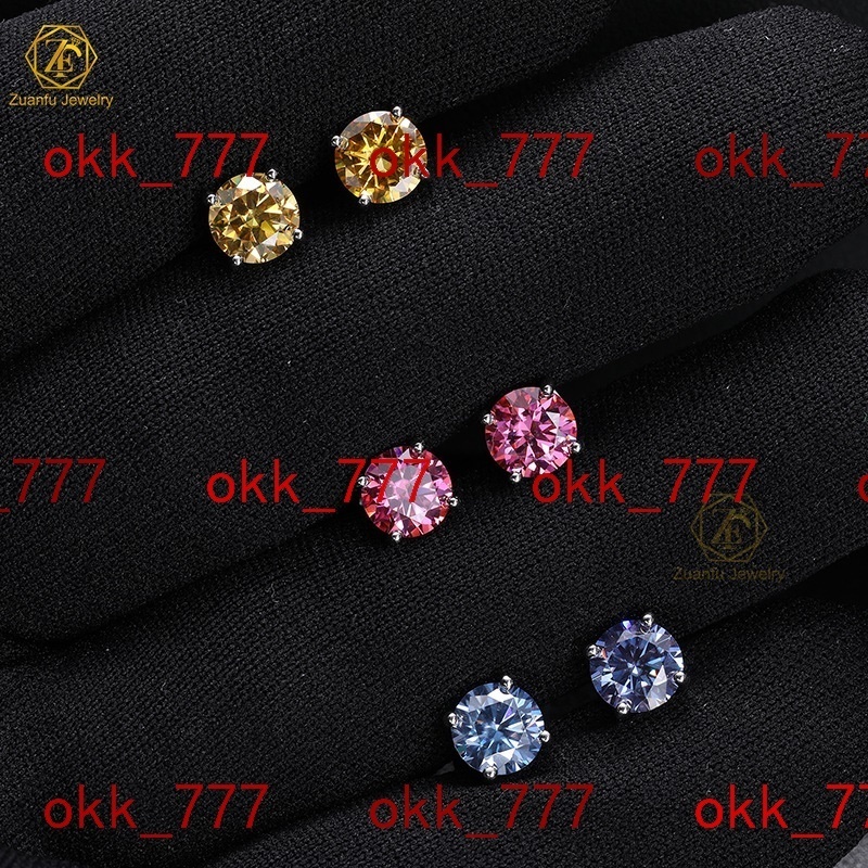 925 Sterling Silver 1ct 2ct GRA Diamond Blue Pink Yellow Stud Luxury Jewelry White Gold VVS Moissanite Earring for Women Men