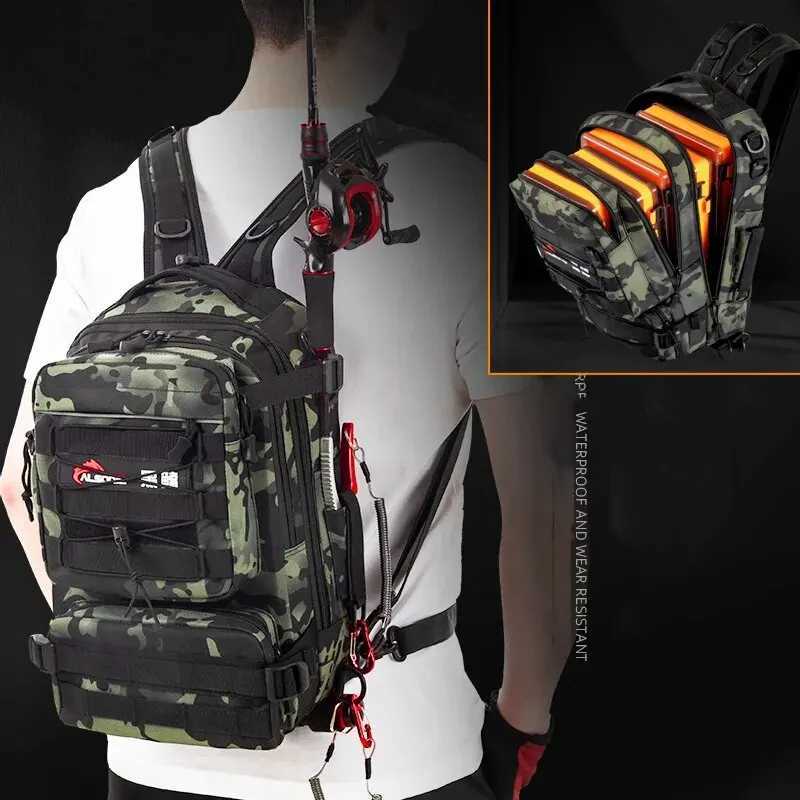 Fishing Tackle Backpack Storage Bag Men Outdoor Shoulder Fishing Lure Gear Bags with Rod Pole Holder Camping Hunting Hiking Pack Z250411